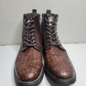 Todd Welsh Mens Brown Reptile Print Lace Up Boots Shoes Size 9.5